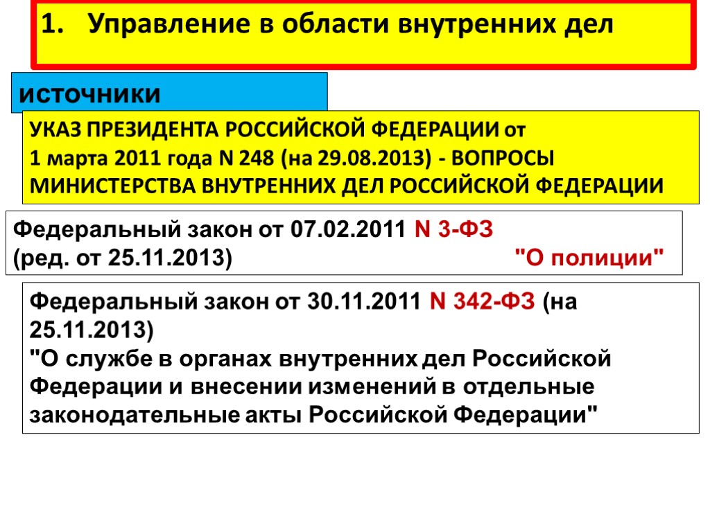 Управление в области внутренних дел источники УКАЗ ПРЕЗИДЕНТА РОССИЙСКОЙ ФЕДЕРАЦИИ от 1 марта 2011